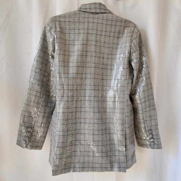 Jason Wu Grey Double Breasted Plaid Sequin Blazer Womens Size S - Picture 4 of 8
